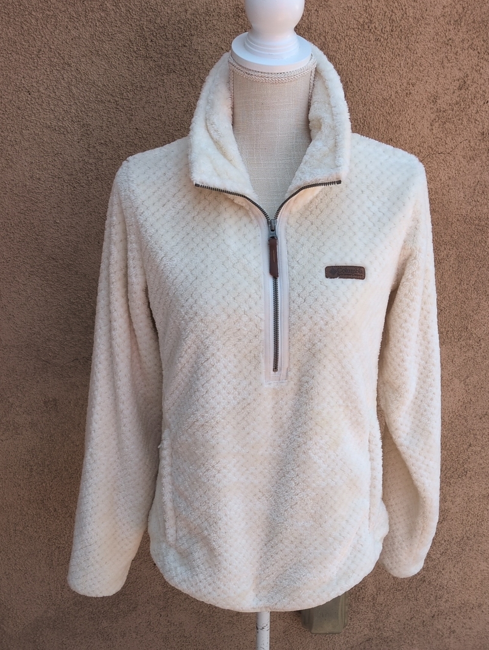 Colombia Fire Side Sherpa Plush Pull Over Quarter Zip Sweater Gorpcore Ski Chalk